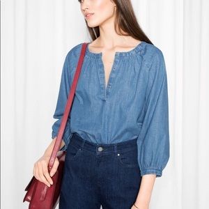 & other stories denim peasant Bishop Blouse NWT